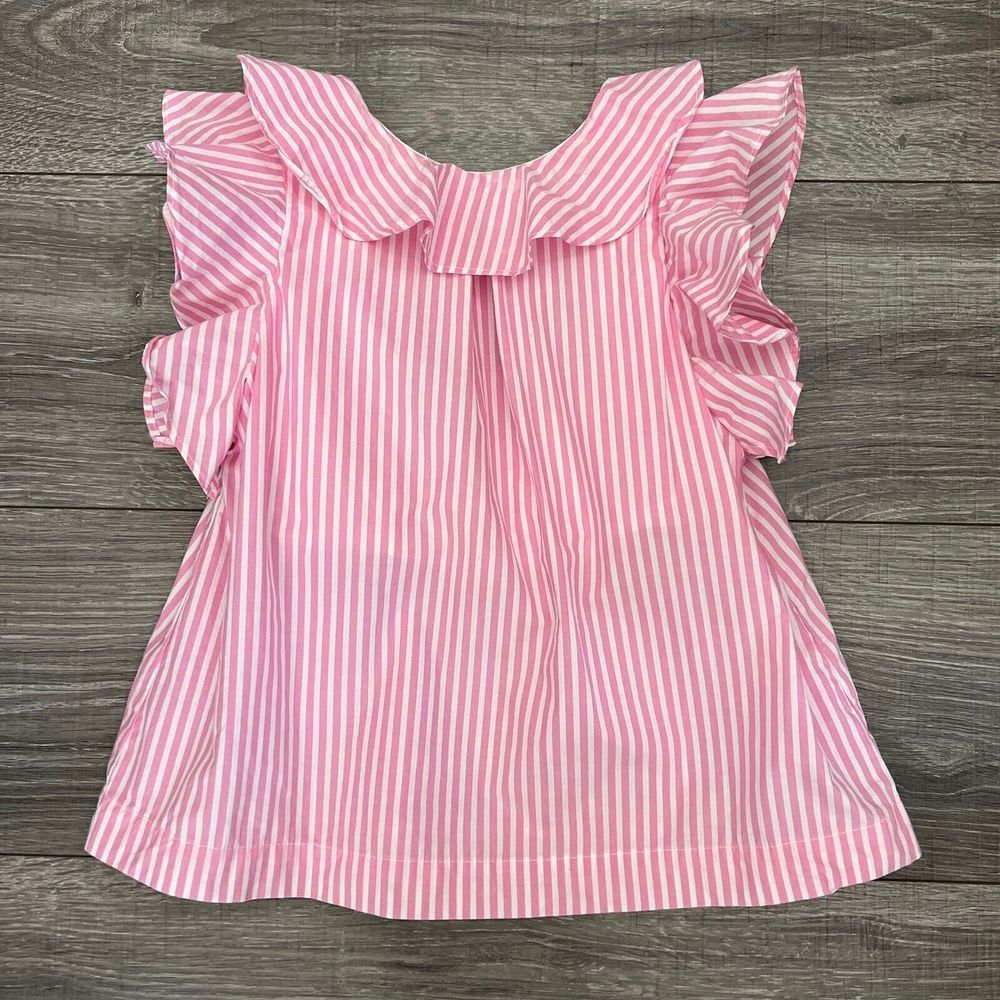 JCrew Crewcuts Girls Pink Cotton Striped Blouse size 7 Flutter Sleeve